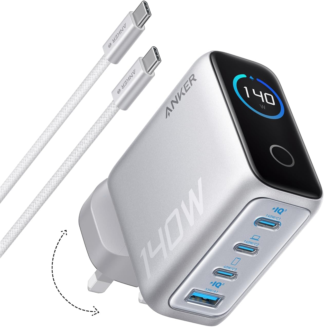 Anker Charger (140W, 4-Port, PD 3.1) with USB-C Cable Anker Charger (140W, 4-Port, PD 3.1) with USB-C Cable